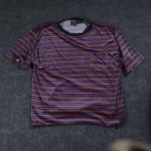 Vintage 90s Santana Striped Velour Pocket T-shirt Purple XL